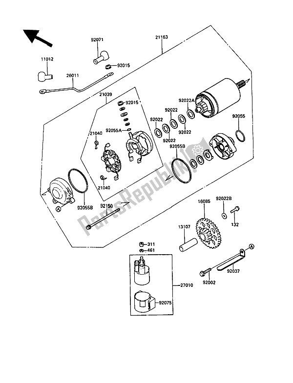 All parts for the Starter Motor of the Kawasaki 1000 GTR 1991