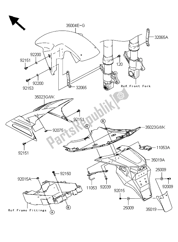 Tutte le parti per il Parabordi del Kawasaki Z 1000 2003