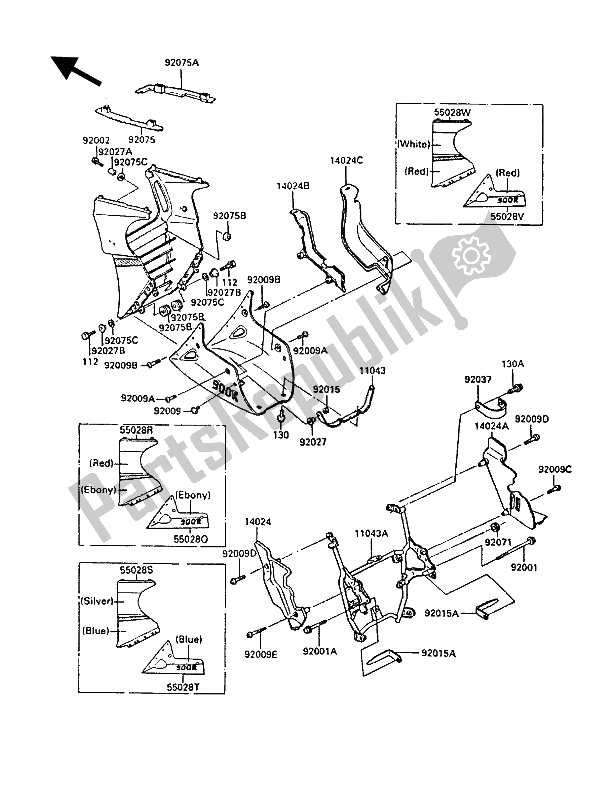 All parts for the Cowling Lowers of the Kawasaki GPZ 900R 1986