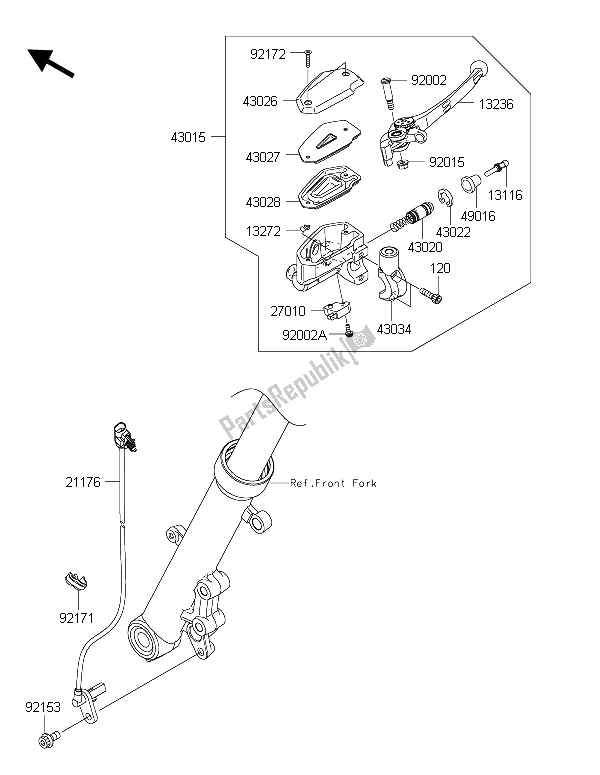 All parts for the Front Master Cylinder of the Kawasaki ER 6N ABS 650 2015