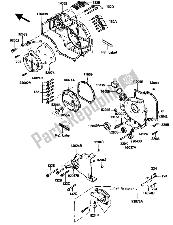 Toutes les pièces pour le Couvert De Moteur du Kawasaki GPZ 750R 1986