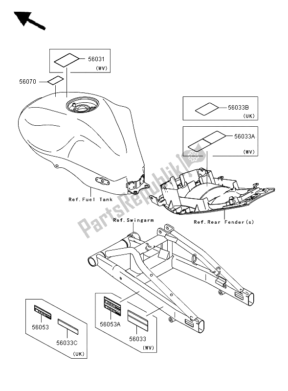 All parts for the Labels of the Kawasaki ER 6F 650 2008
