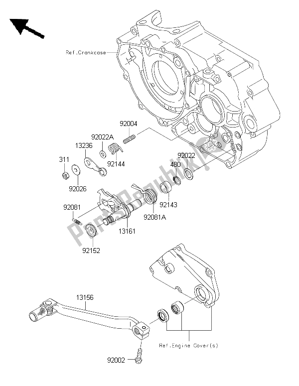 All parts for the Gear Change Mechanism of the Kawasaki KLX 250 2015