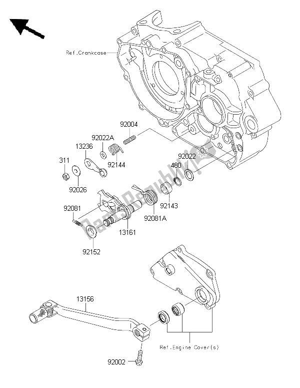 All parts for the Gear Change Mechanism of the Kawasaki KLX 250 2015