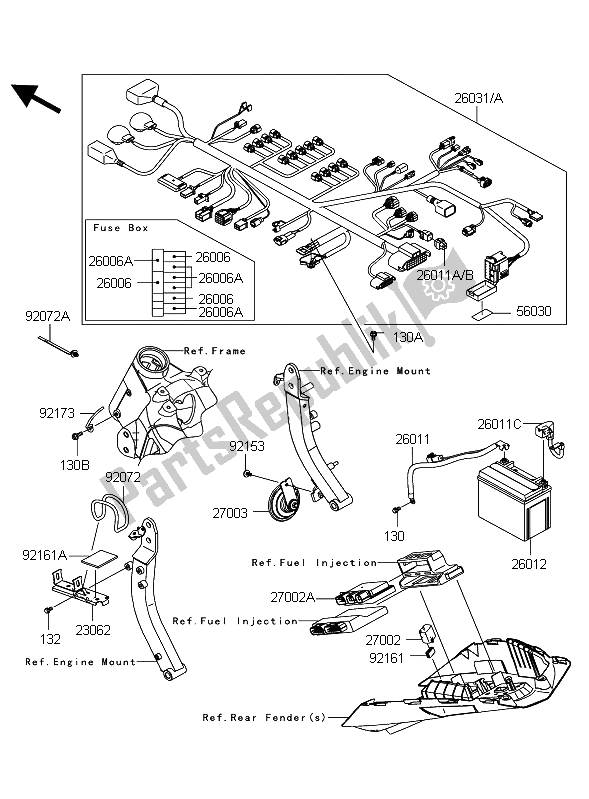 Toutes les pièces pour le Châssis équipement électrique du Kawasaki Z 1000 2012