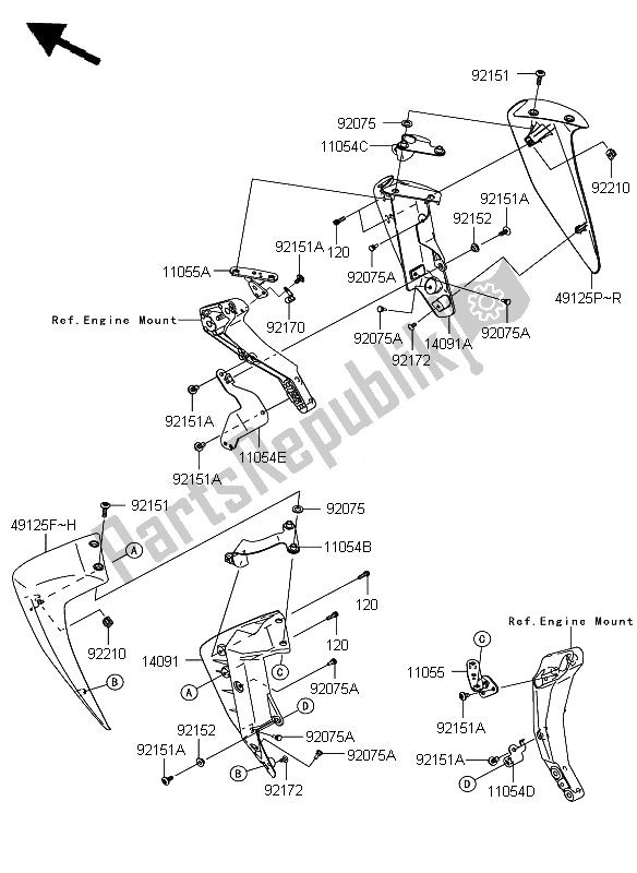 Tutte le parti per il Il Cofano Si Abbassa del Kawasaki Z 750 2010