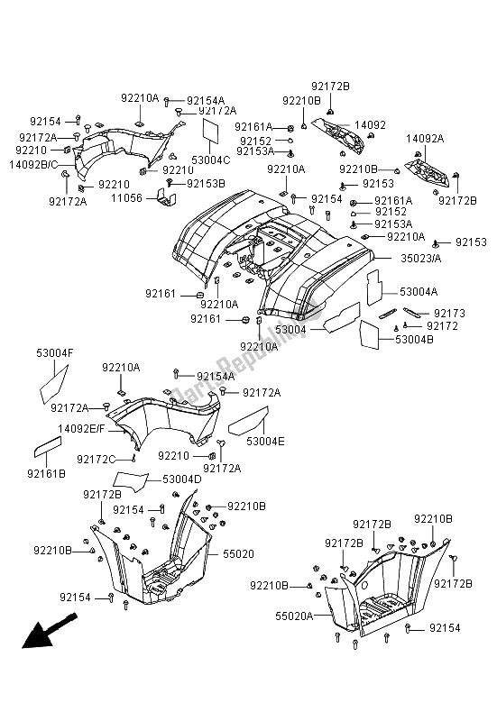 Toutes les pièces pour le Garde-boue Arrière du Kawasaki KVF 300 2012