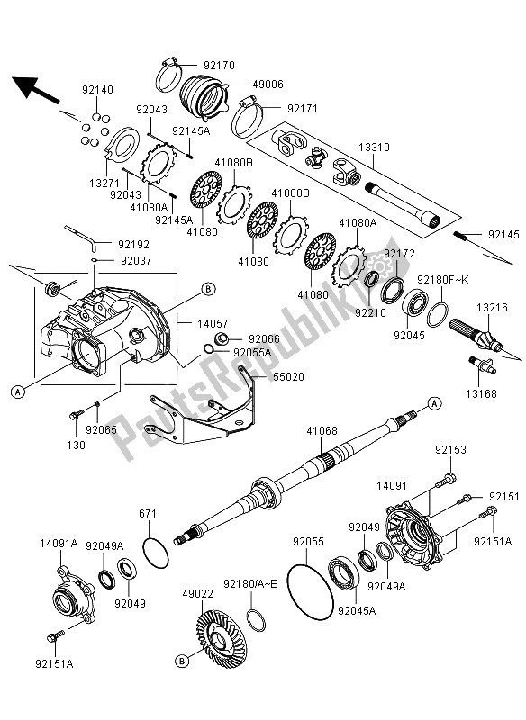 Alle onderdelen voor de Aandrijfas & Achterzijde van de Kawasaki KVF 360 2006