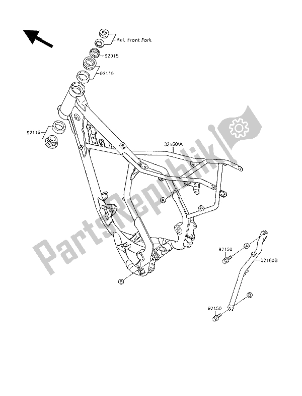 Alle onderdelen voor de Kader van de Kawasaki KX 80 1989