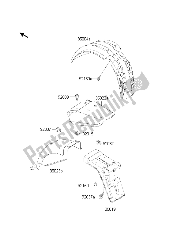 Alle onderdelen voor de Spatborden van de Kawasaki KLR 650 2002