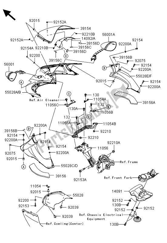 All parts for the Cowling (upper) of the Kawasaki ZZR 1400 ABS 2013