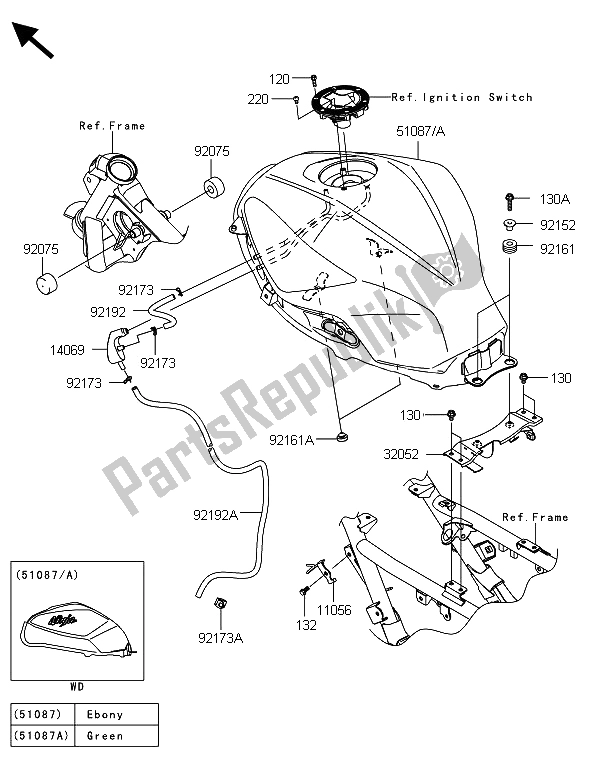 All parts for the Fuel Tank of the Kawasaki Ninja 300 ABS 2013