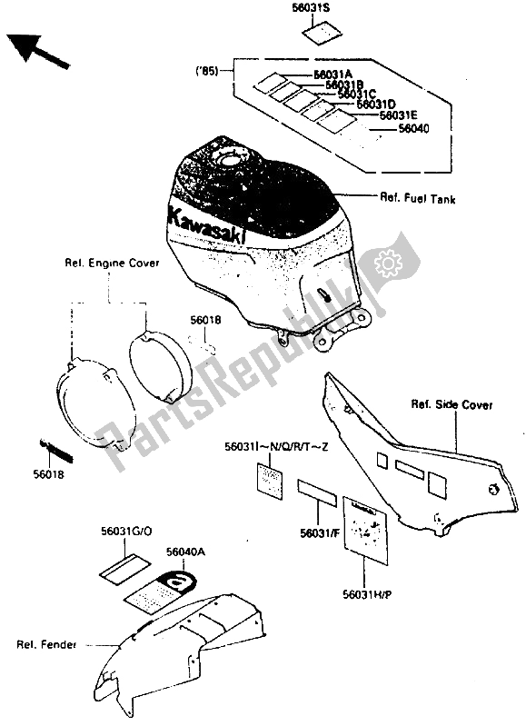 Tutte le parti per il Etichetta del Kawasaki GPZ 600 1985