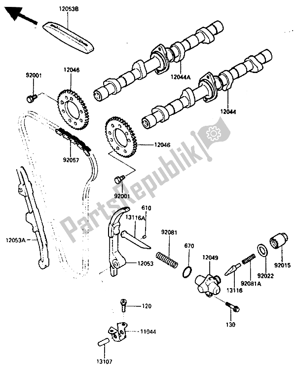 Tutte le parti per il Albero A Camme E Tenditore del Kawasaki GPZ 600 1985