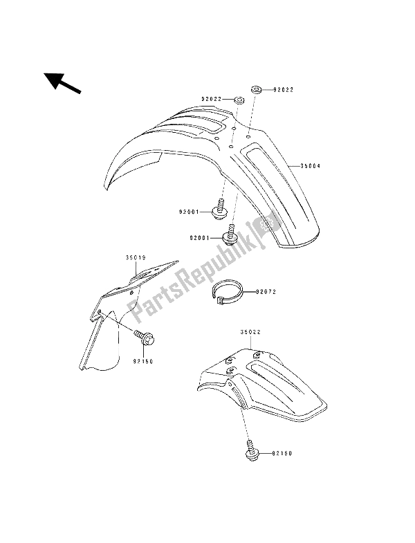 Alle onderdelen voor de Spatbord van de Kawasaki KX 60 1992