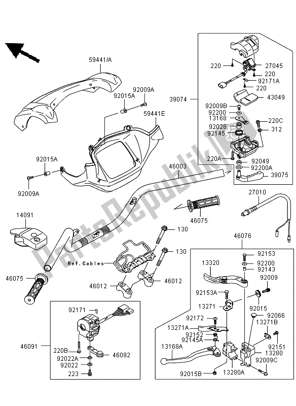 All parts for the Handlebar of the Kawasaki KVF 650 4X4 2007