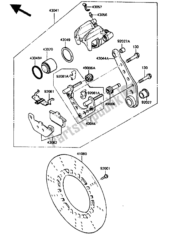 All parts for the Rear Caliper of the Kawasaki GPZ 750 1985