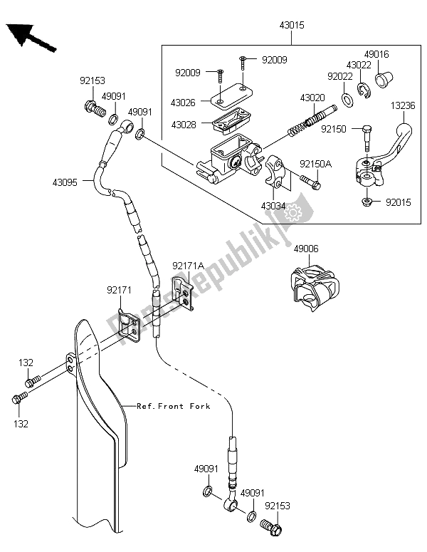 All parts for the Front Master Cylinder of the Kawasaki KX 250F 2012