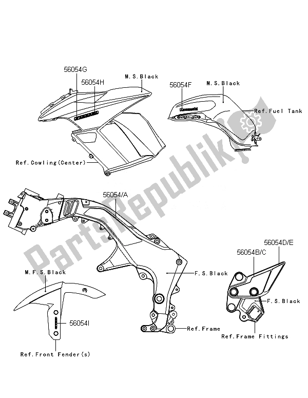 All parts for the Decals (black) of the Kawasaki ZX 1000 SX 2014