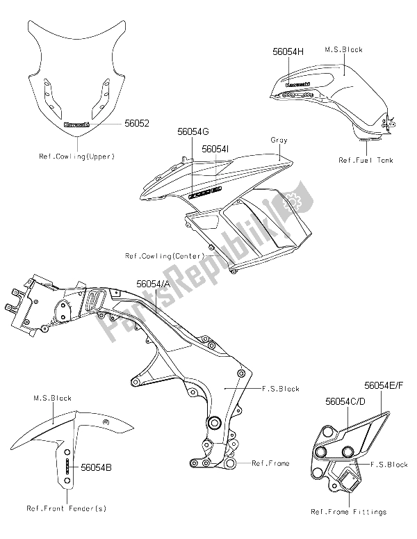 Tutte le parti per il Decalcomanie (m. C. Gray) del Kawasaki Z 1000 SX 2015