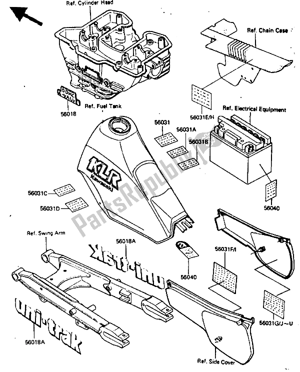 Tutte le parti per il Etichetta del Kawasaki KLR 250 1986