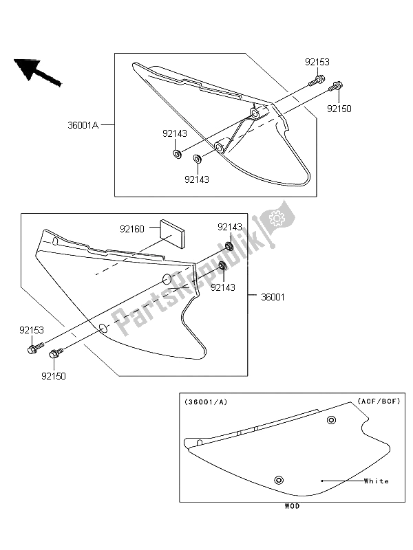 All parts for the Side Covers of the Kawasaki KX 85 SW LW 2012