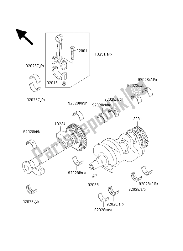 All parts for the Crankshaft of the Kawasaki GPZ 500S 2003