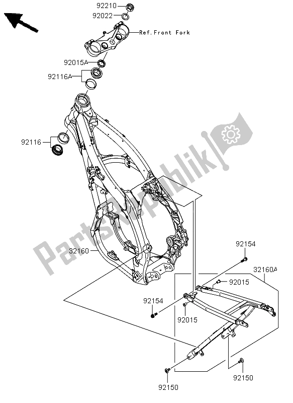 All parts for the Frame of the Kawasaki KX 450F 2011