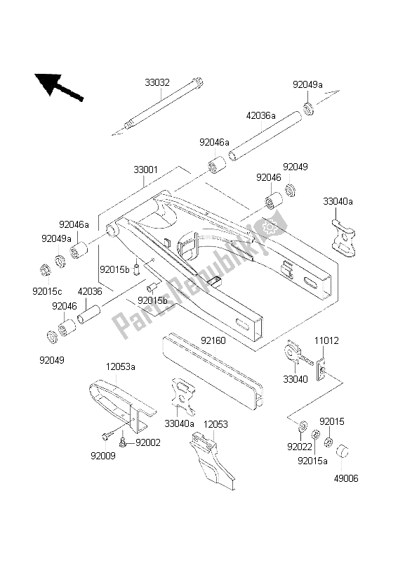 Tutte le parti per il Forcellone del Kawasaki KLE 500 2001