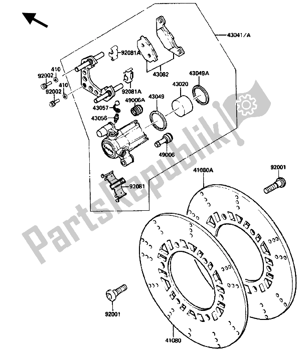 All parts for the Front Caliper of the Kawasaki GPZ 750R 1986