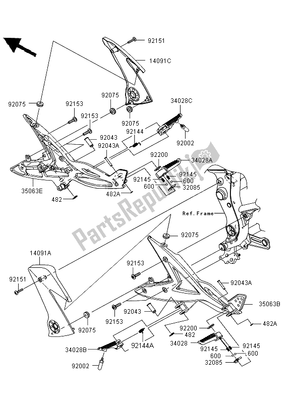 Alle onderdelen voor de Voetsteunen van de Kawasaki ER 6N ABS 650 2006