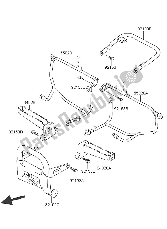 All parts for the Footrests of the Kawasaki KFX 400 2005