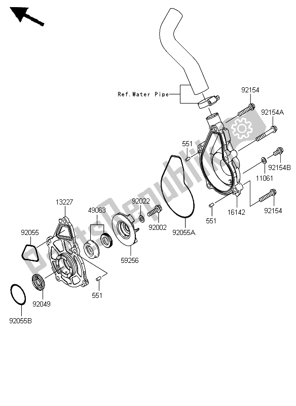 All parts for the Water Pump of the Kawasaki ER 6N 650 2012