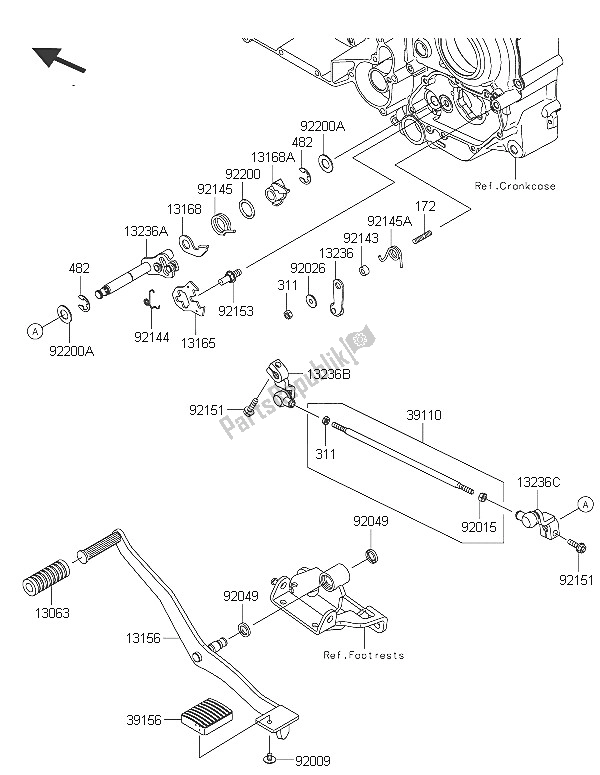 All parts for the Gear Change Mechanism of the Kawasaki Vulcan 1700 Nomad ABS 2016