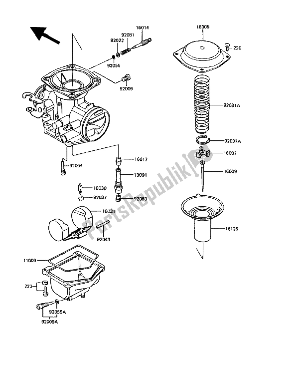 All parts for the Carburetor Parts of the Kawasaki GPZ 305 Belt Drive 1989