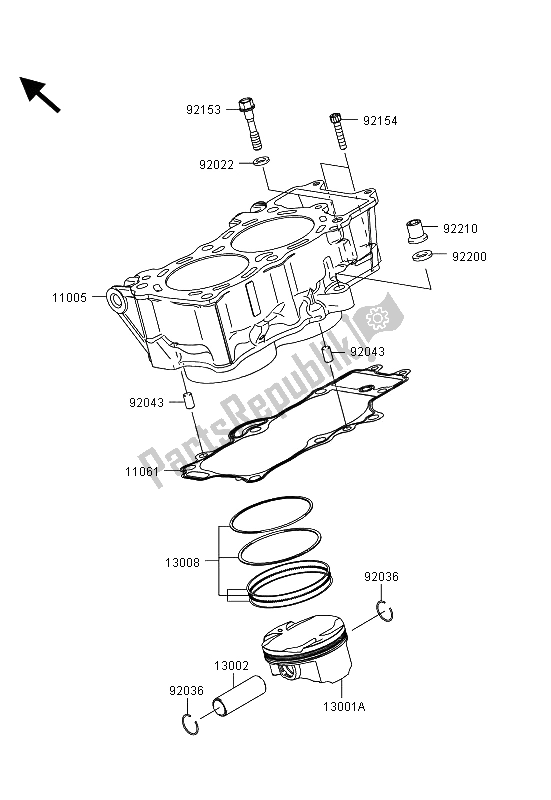 Toutes les pièces pour le Cylindre Et Piston (s) du Kawasaki ER 6N ABS 650 2013