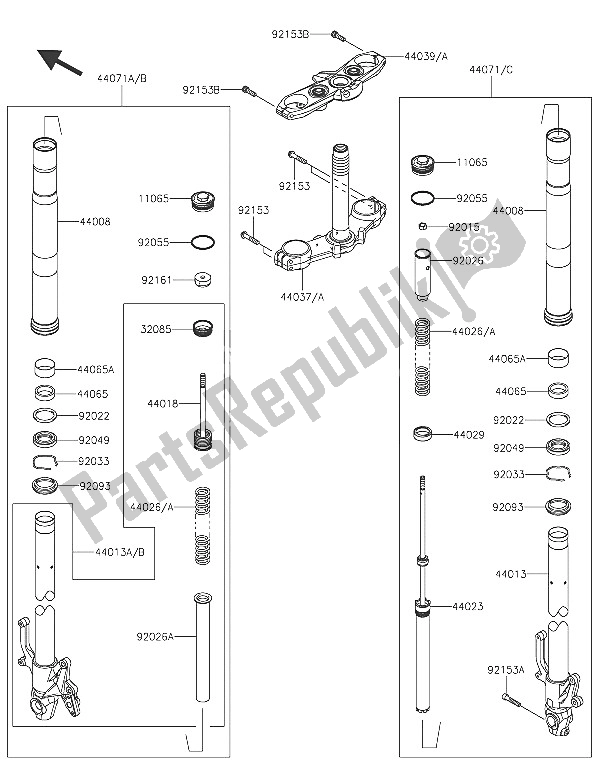 All parts for the Front Fork of the Kawasaki Z 800 ABS 2016