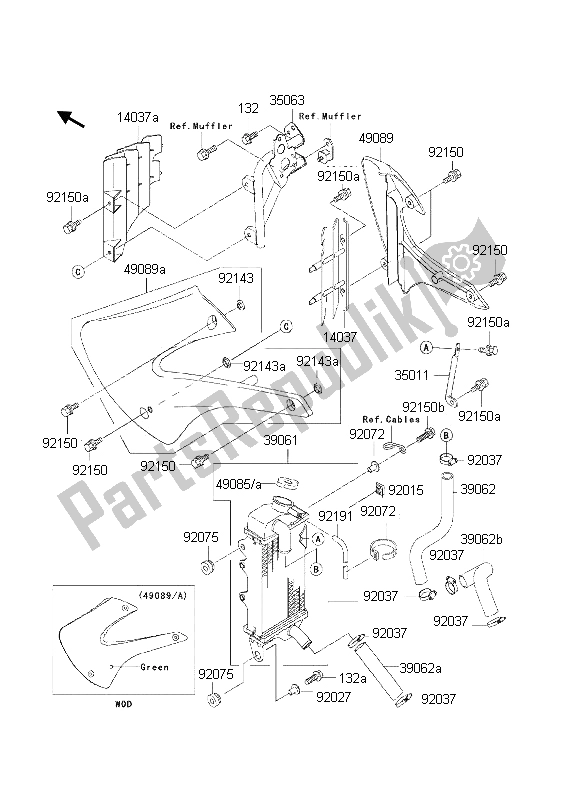 Todas as partes de Radiador do Kawasaki KX 85 LW 2002