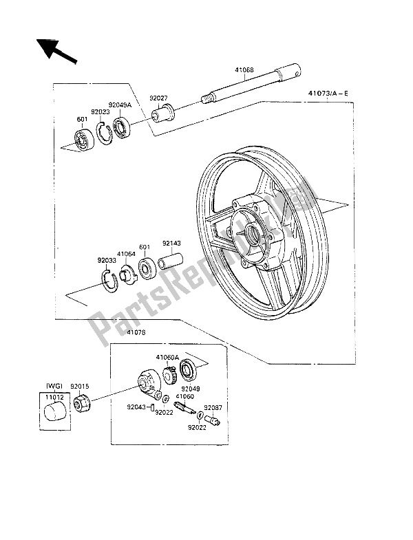 Tutte le parti per il Mozzo Anteriore del Kawasaki GPX 600R 1989