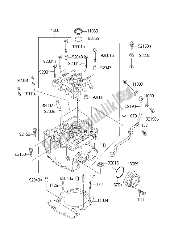 All parts for the Cylinder Head of the Kawasaki KLX 650R 2001