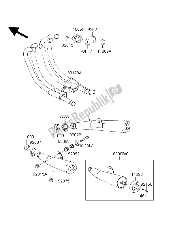 Todas las partes para Silenciador de Kawasaki Zephyr 750 1997