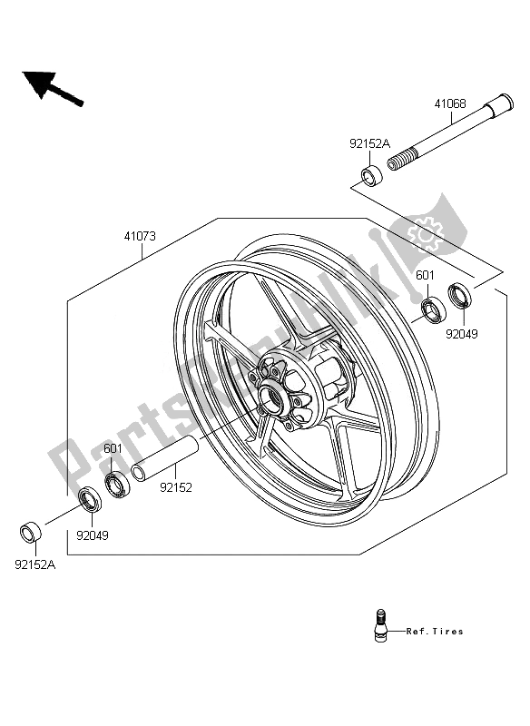 All parts for the Front Hub of the Kawasaki ER 6F 650 2010