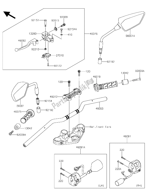 Tutte le parti per il Manubrio del Kawasaki Z 300 ABS 2015