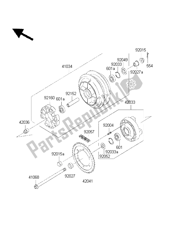 All parts for the Rear Hub of the Kawasaki VN 800 Drifter 2001