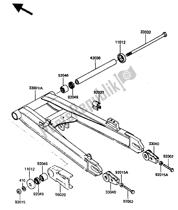 All parts for the Swing Arm of the Kawasaki ZX 400 1987
