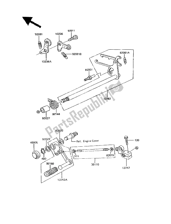 Alle onderdelen voor de Schakelmechanisme van de Kawasaki GPZ 305 Belt Drive 1994
