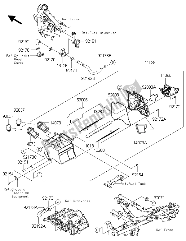 All parts for the Air Cleaner of the Kawasaki Ninja 300 2015