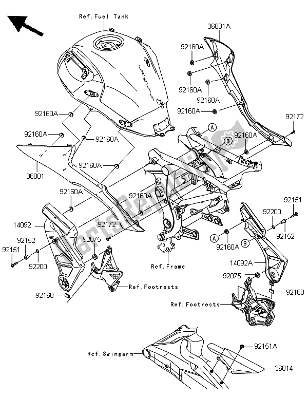 Toutes les pièces pour le Couvercles Latéraux Et Couvre Chaîne du Kawasaki Versys 650 2010