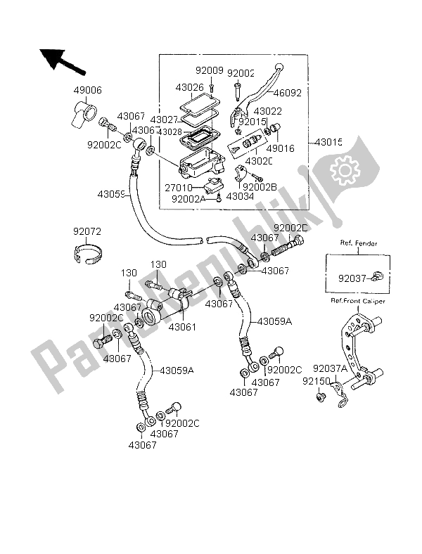 All parts for the Front Master Cylinder of the Kawasaki GPX 600R 1996