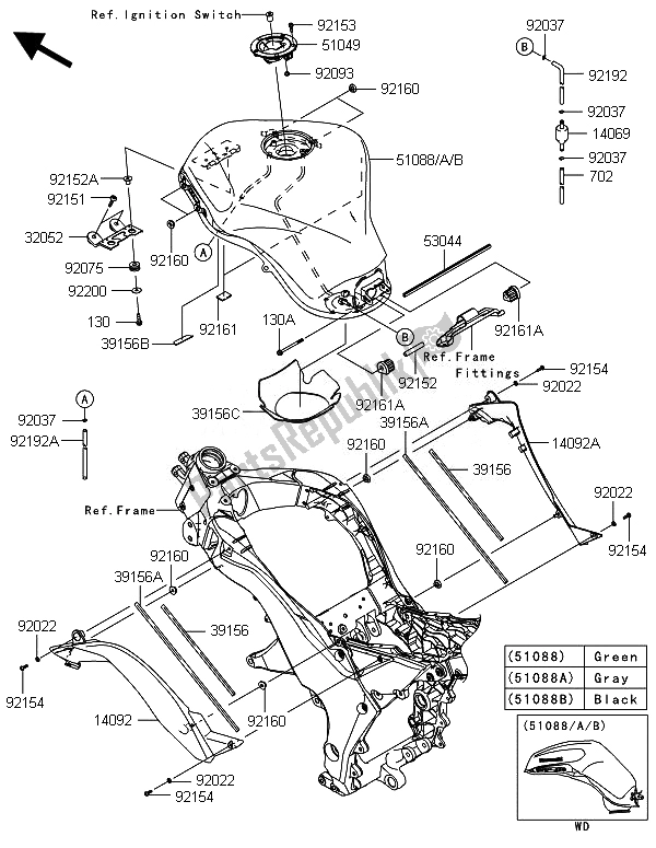 All parts for the Fuel Tank of the Kawasaki ZX 1000 SX 2014